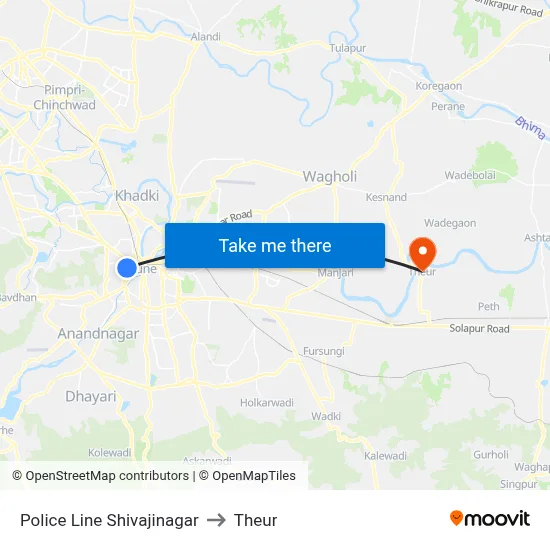Police Line Shivajinagar to Theur map