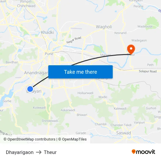 Dhayarigaon to Theur map