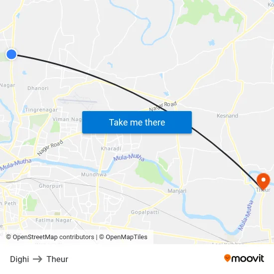 Dighi to Theur map