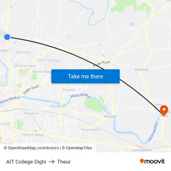 AIT College Dighi to Theur map