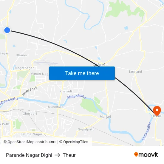 Parande Nagar Dighi to Theur map