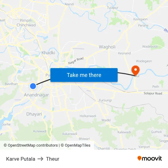 Karve Putala to Theur map