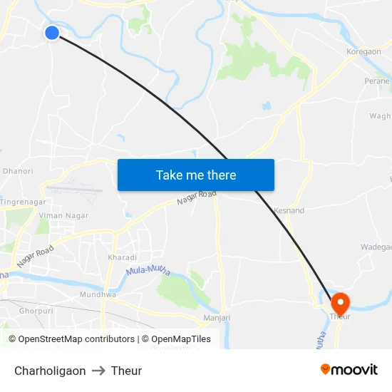 Charholigaon to Theur map