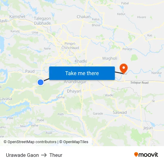 Urawade Gaon to Theur map