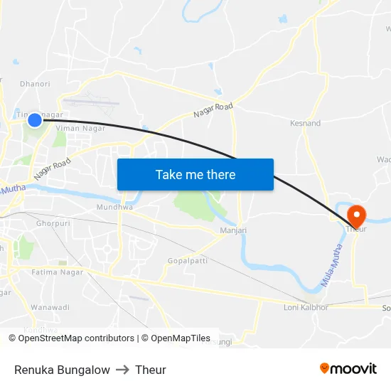 Renuka Bungalow to Theur map
