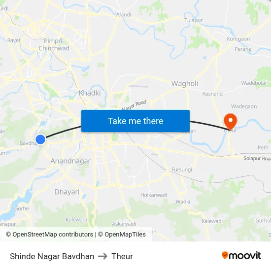 Shinde Nagar Bavdhan to Theur map