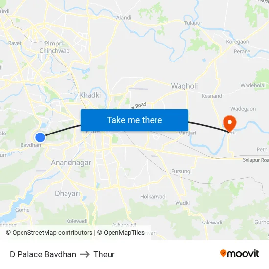 D Palace Bavdhan to Theur map
