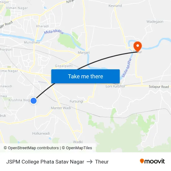 JSPM College Phata Satav Nagar to Theur map