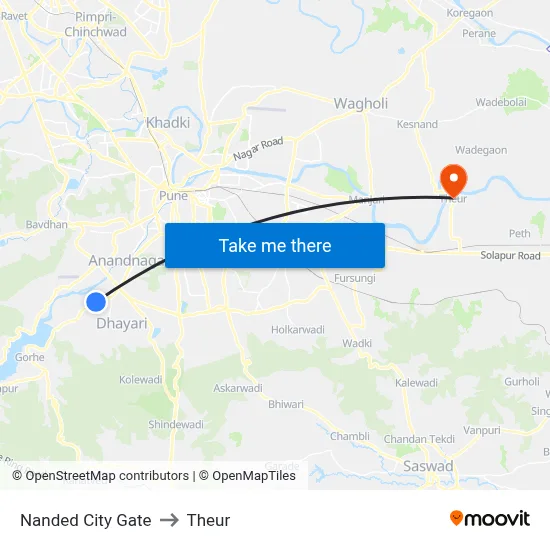 Nanded City Gate to Theur map