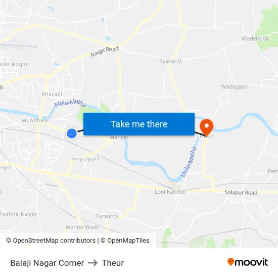 Balaji Nagar Corner to Theur map