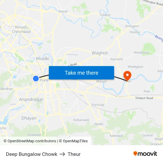 Deep Bungalow Chowk to Theur map