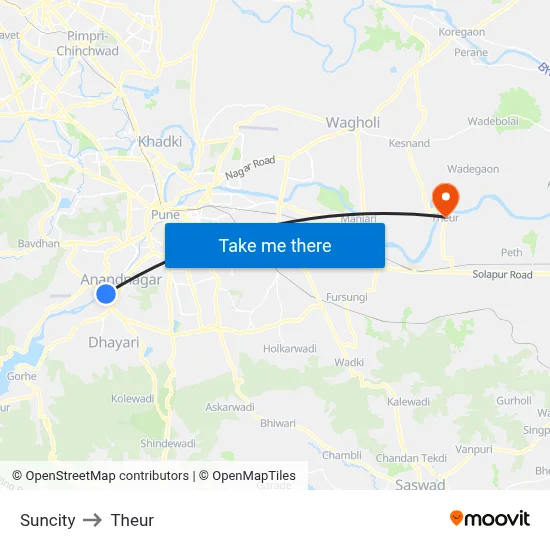 Suncity to Theur map