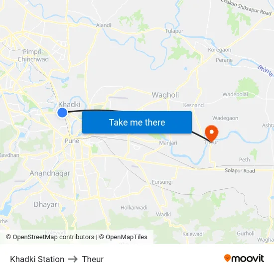 Khadki Station to Theur map