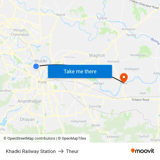 Khadki Railway Station to Theur map