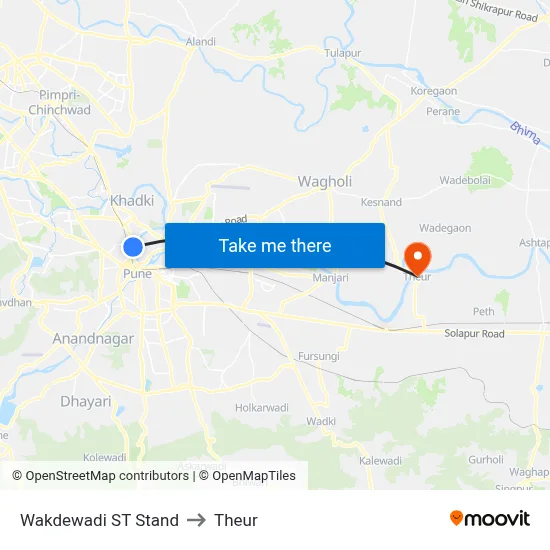 Wakdewadi ST Stand to Theur map