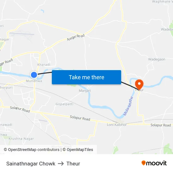 Sainathnagar Chowk to Theur map