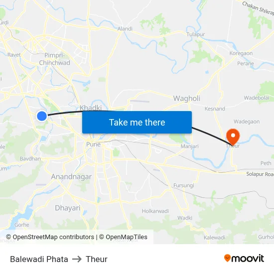 Balewadi Phata to Theur map