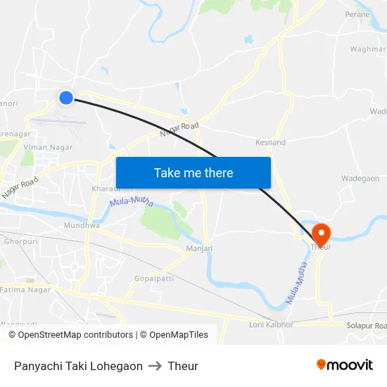 Panyachi Taki Lohegaon to Theur map