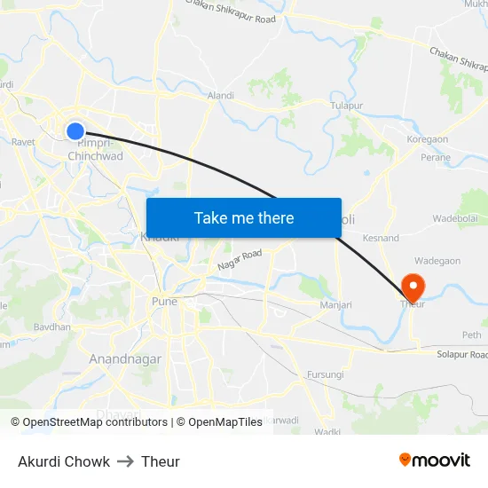 Akurdi Chowk to Theur map