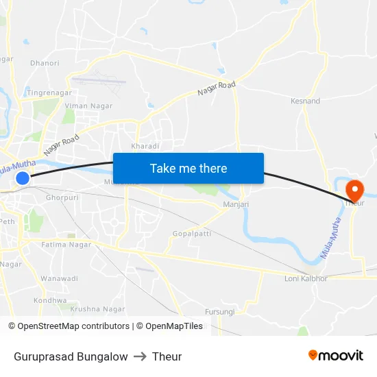 Guruprasad Bungalow to Theur map