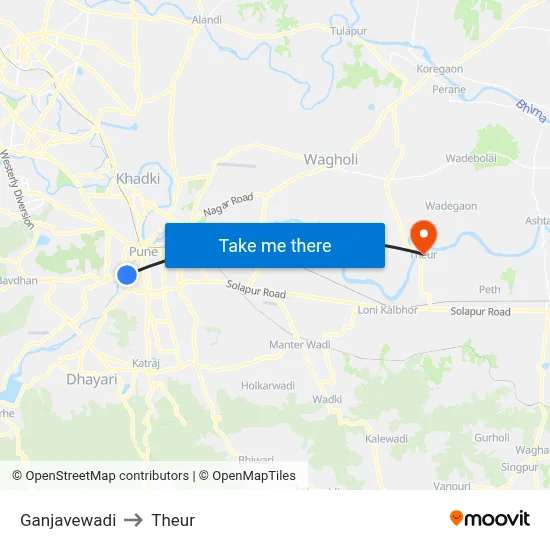 Ganjavewadi to Theur map