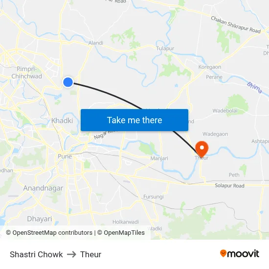 Shastri Chowk to Theur map