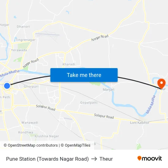 Pune Station (Towards Nagar Road) to Theur map