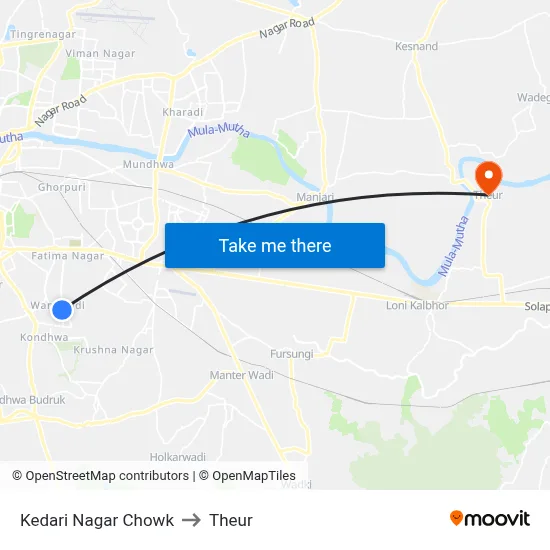 Kedari Nagar Chowk to Theur map