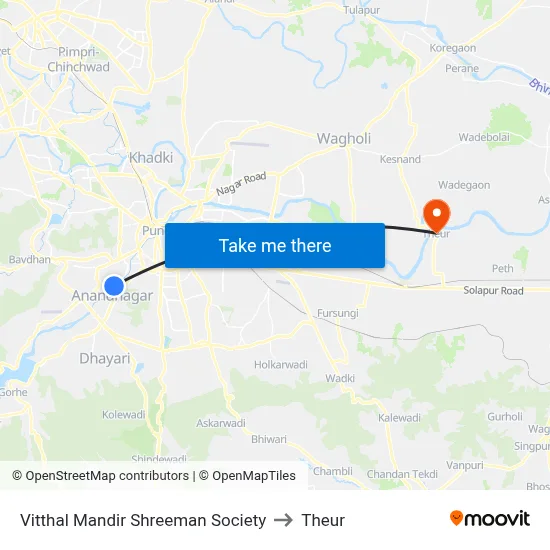 Vitthal Mandir Shreeman Society to Theur map