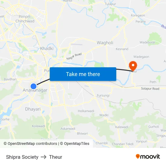 Shipra Society to Theur map