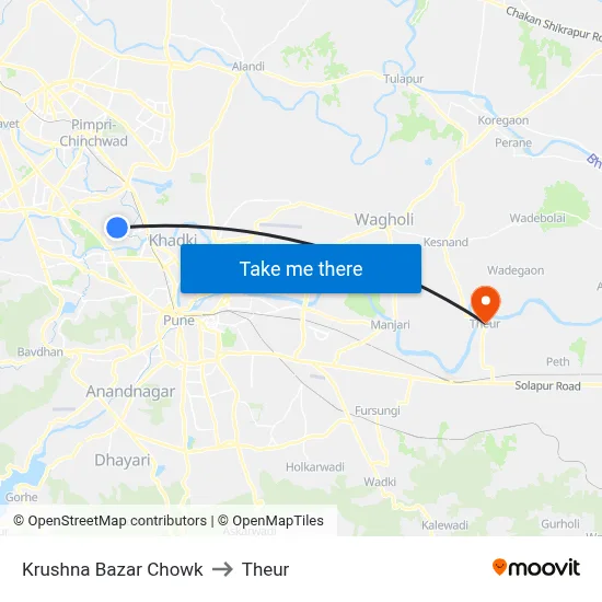 Krushna Bazar Chowk to Theur map