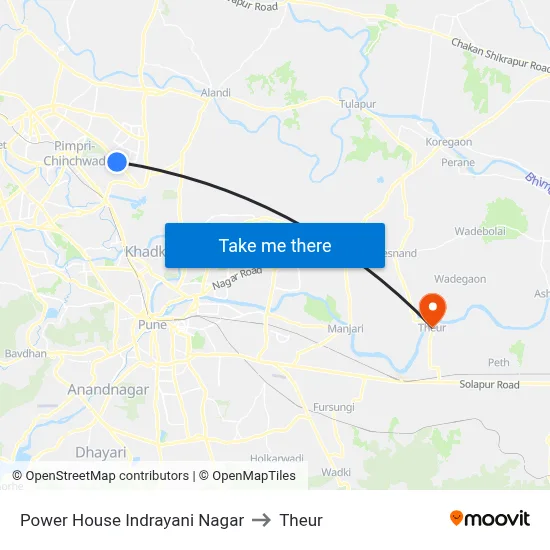 Power House Indrayani Nagar to Theur map