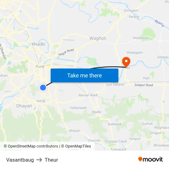 Vasantbaug to Theur map