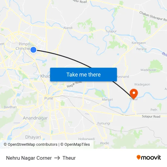Nehru Nagar Corner to Theur map