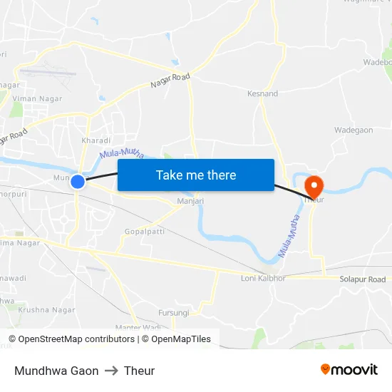 Mundhwa Gaon to Theur map