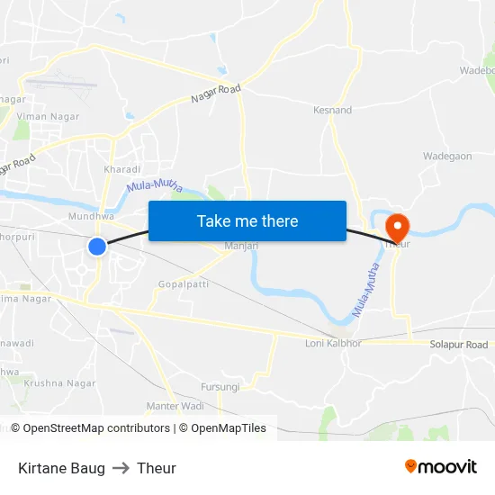 Kirtane Baug to Theur map