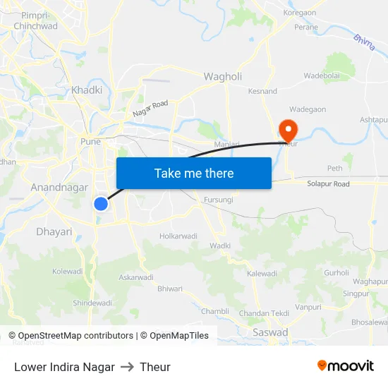 Lower Indira Nagar to Theur map