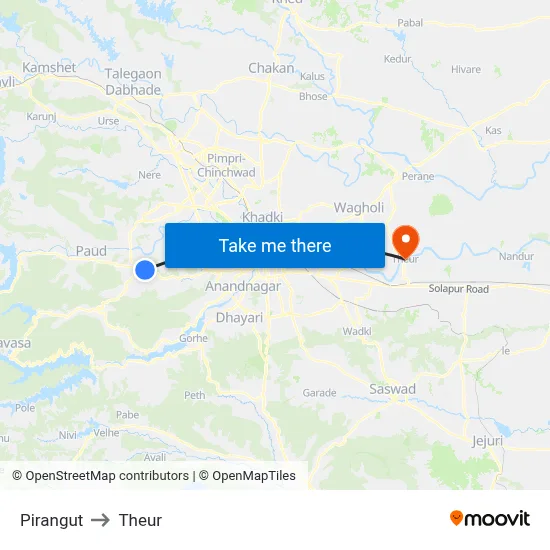 Pirangut to Theur map