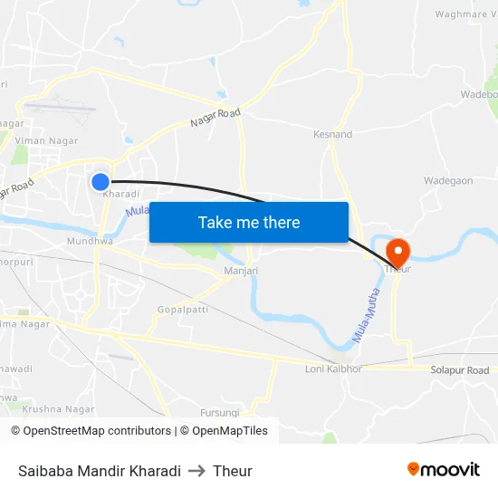 Saibaba Mandir Kharadi to Theur map