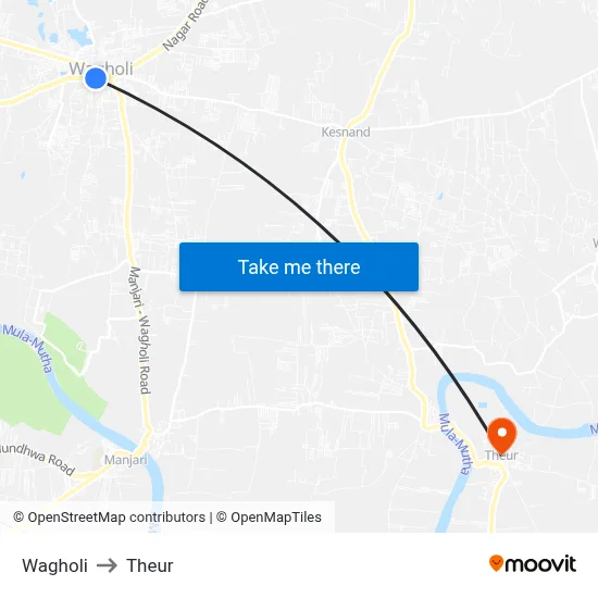 Wagholi to Theur map