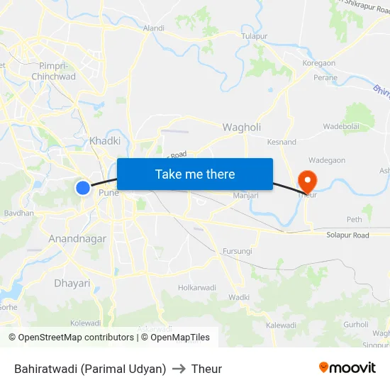 Bahiratwadi (Parimal Udyan) to Theur map