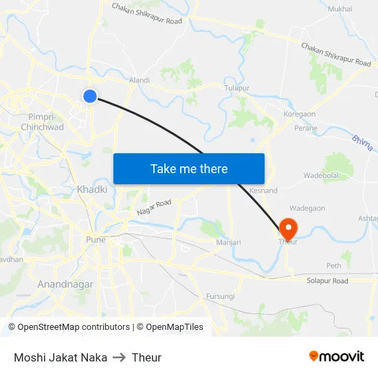 Moshi Jakat Naka to Theur map