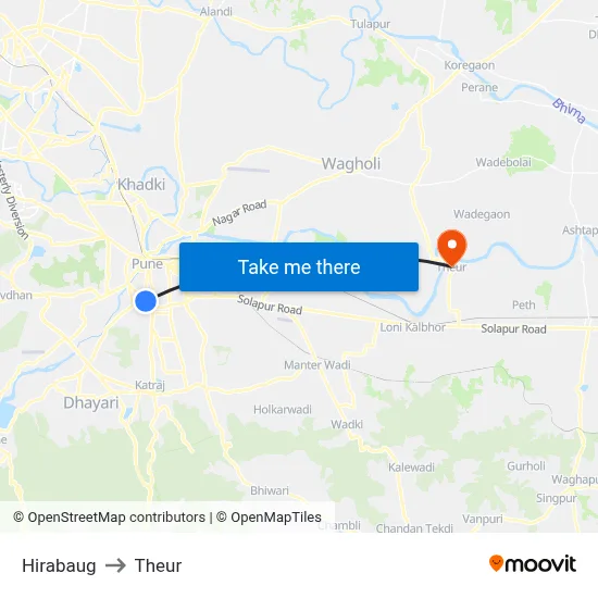 Hirabaug to Theur map
