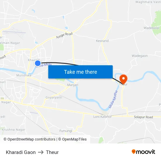 Kharadigaon to Theur map