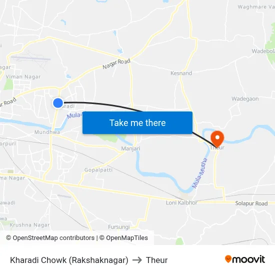 Kharadi Chowk (Rakshaknagar) to Theur map