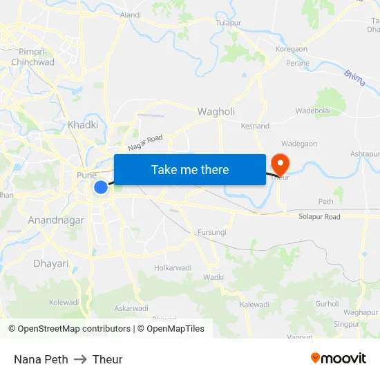 Nana Peth to Theur map