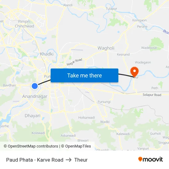 Paud Phata - Karve Road to Theur map
