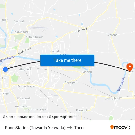 Pune Station (Towards Yerwada) to Theur map