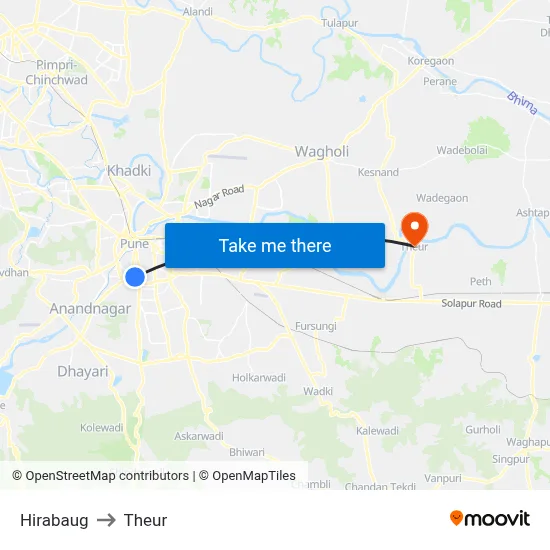 Hirabaug to Theur map