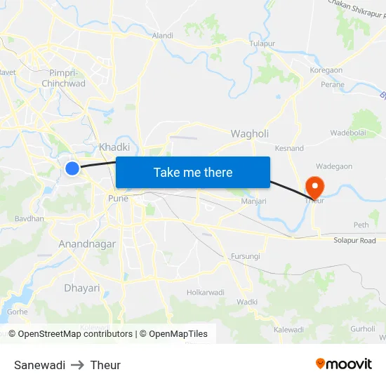 Sanewadi to Theur map